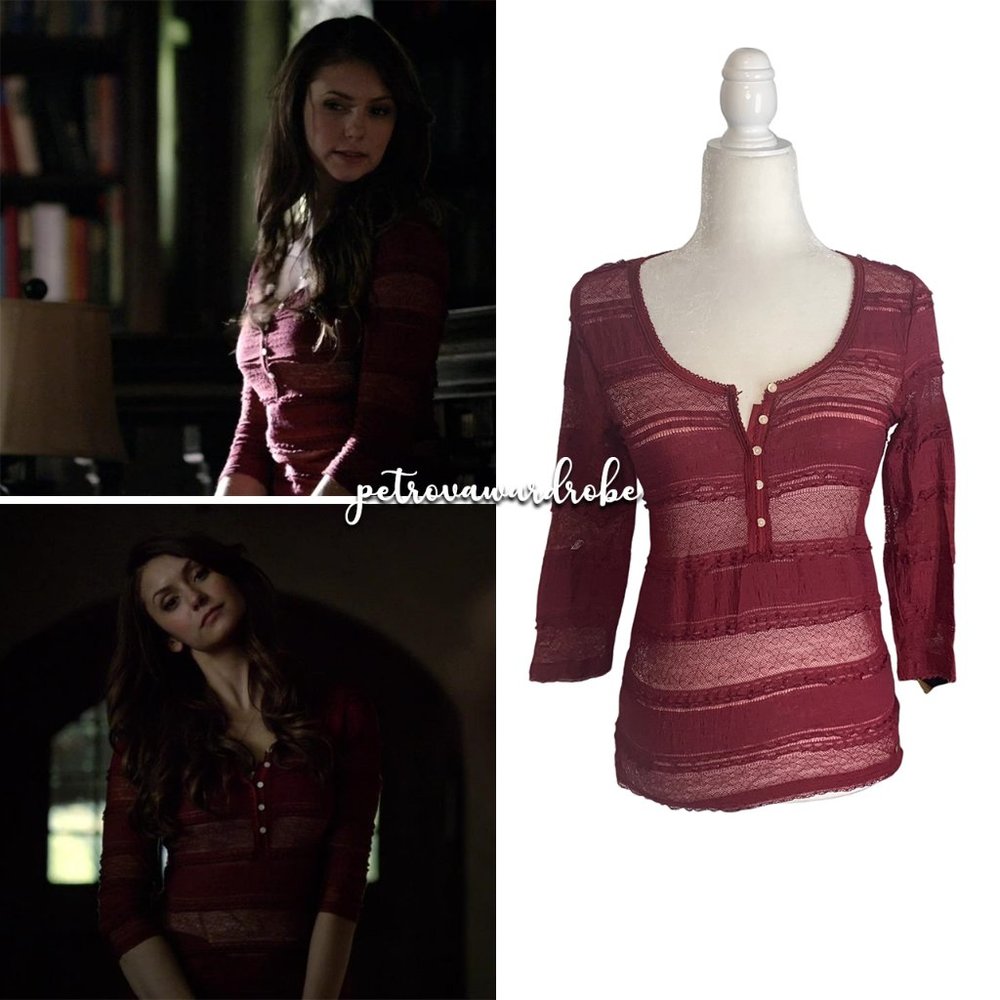Denim & Supply Ralph Lauren 3/4 Sleeve Red Lace Henley ASO Elena Gilbert